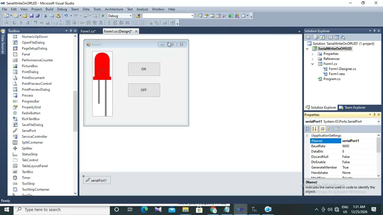 48. Serial Write LED On and Off with Two buttons - Raspberry Pi Pico and C# - C# in Burmese