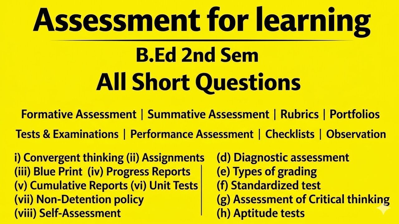 Assessment for learning all short question b.Ed 2nd semester #HPU #trainee_teacher_777 