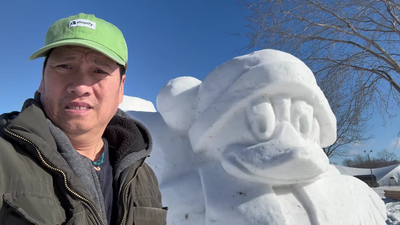 Festival du Voyageur 2026. Ice Sculpture of Donald Duck in the entrance  (Feb 13-22)