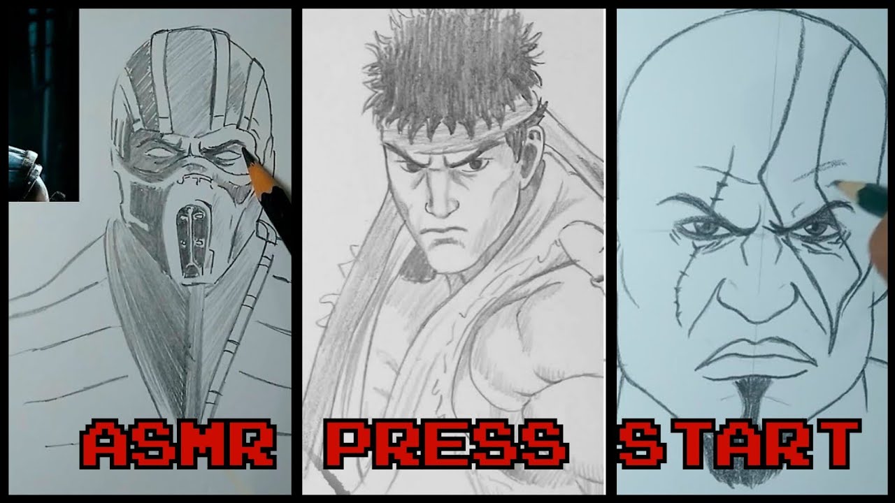 ASMR DRAWING/ DIBUJANDO SUB-ZERO, RYU AND KRATOS/ HOW TO DRAW