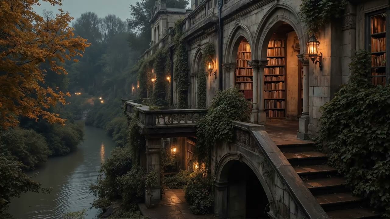 You're Studying Alone in Gothic Library on Rainy Day | Dark Instrumental Academia for Reflection