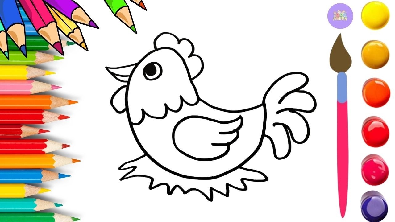 How To Draw cute Hen Drawing, Painting & Coloring For Kids and Toddlers_🌈🎨