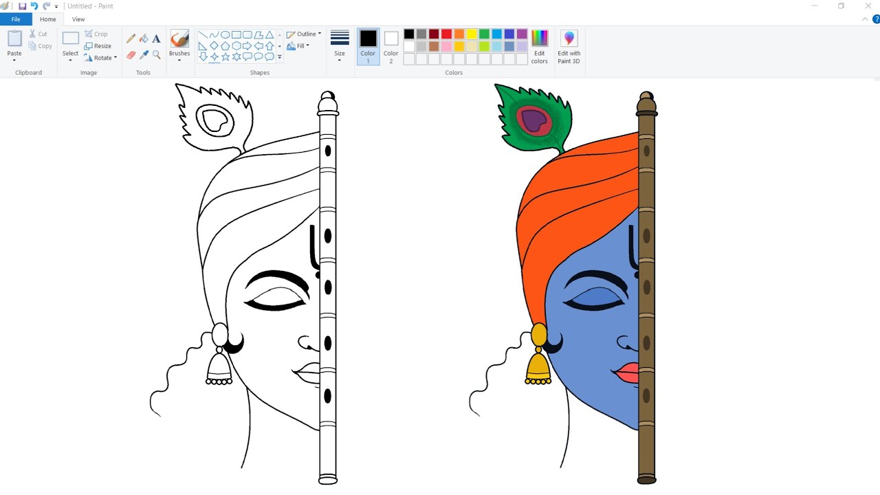 How to draw Shri Krishna in Ms Paint | Krishna Art Drawing | Krishna Janmashtami Drawing.