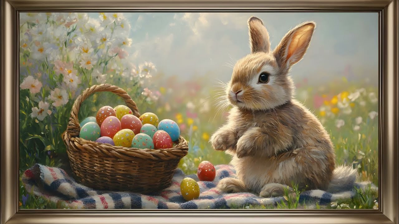 Meadow Bunny Frame TV Art | Easter Screensaver Background For Your TV🐇🧺