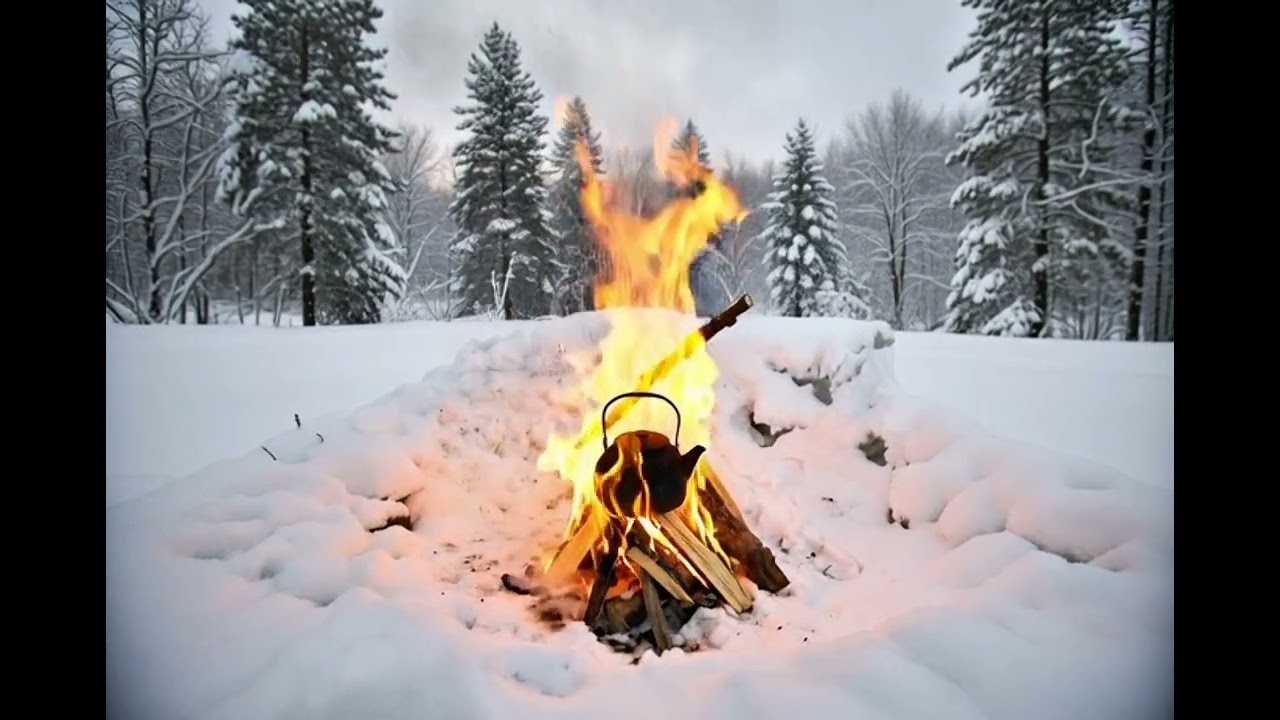 Cozy Winter Campfire in Snowy Forest ❄️🔥 Brewing Tea ASMR Ambience