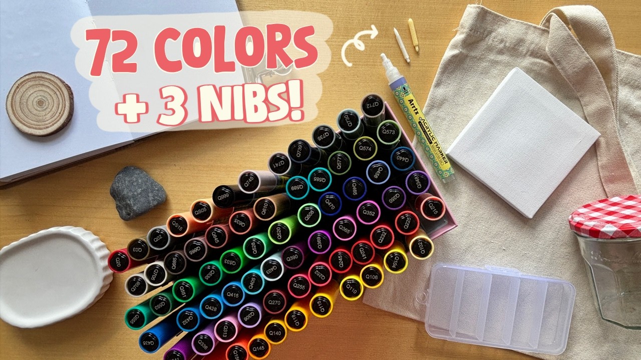 Acrylic Markers Experiments on Paper, Fabric & more | Arrtx 72set Review 
