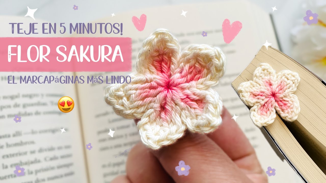 Flor sakura a crochet marcap&aacute;ginas tutorial paso a paso