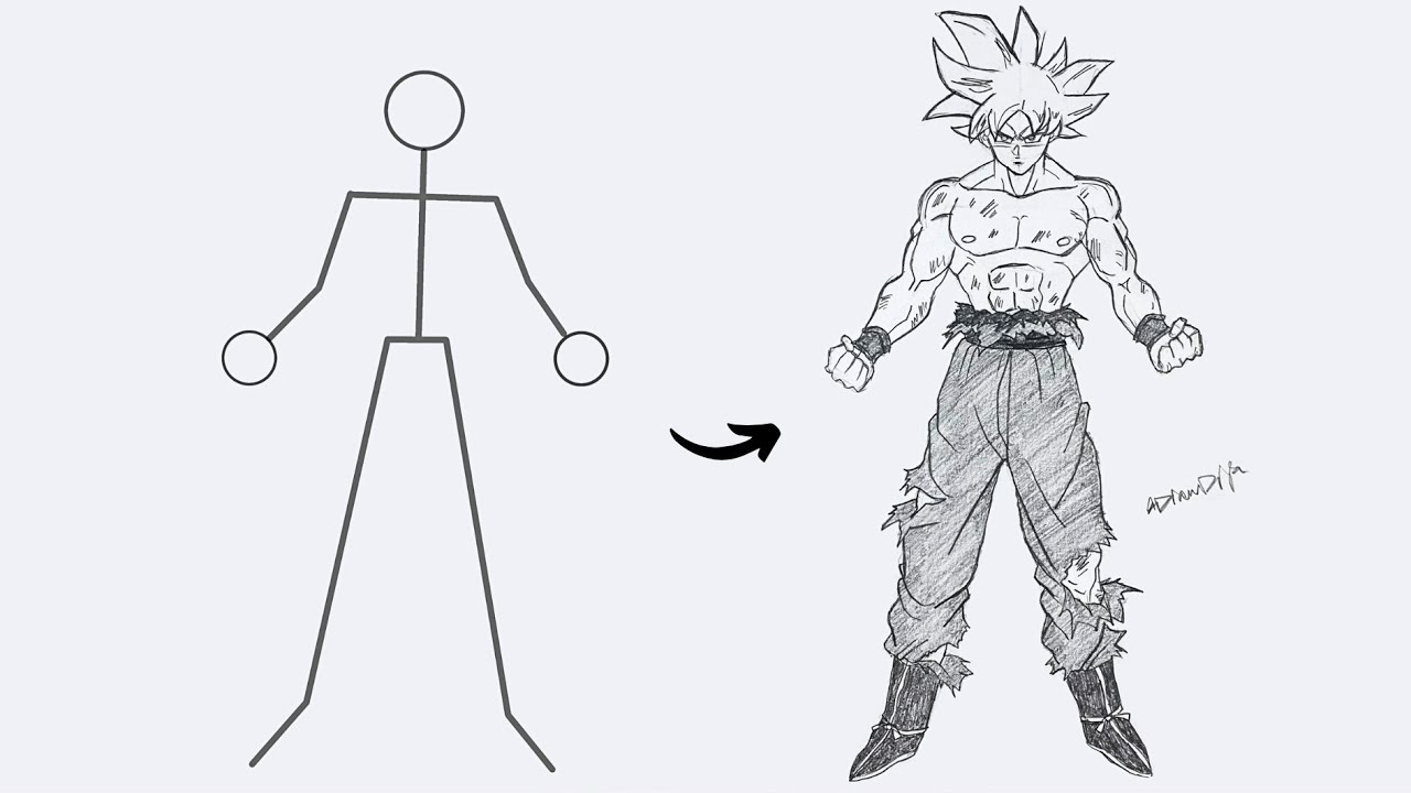 How to draw Goku Full Body out of Stick Man | Easy Step by Step