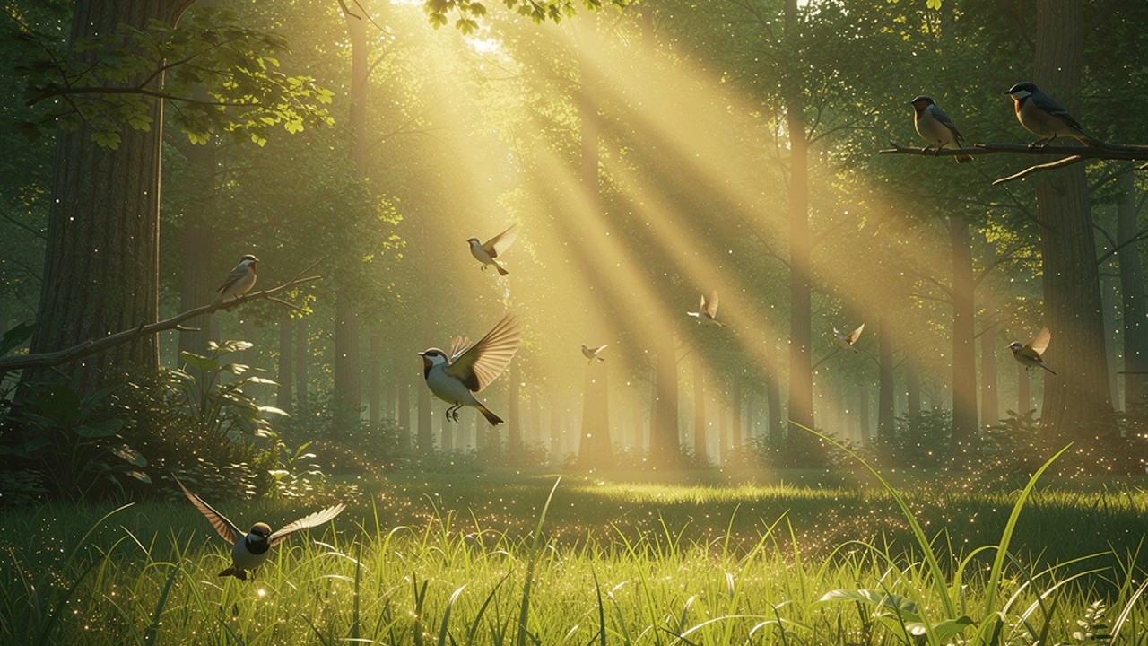 Peaceful Forest Morning - Birds Singing Softly - Deep Relaxation & Sleep - 1 Hour Black Screen