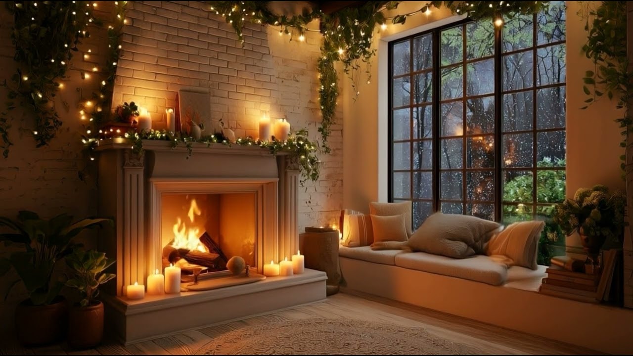 2 Hours Cozy Fireplace Ambience | Warm Crackling Fire Sounds