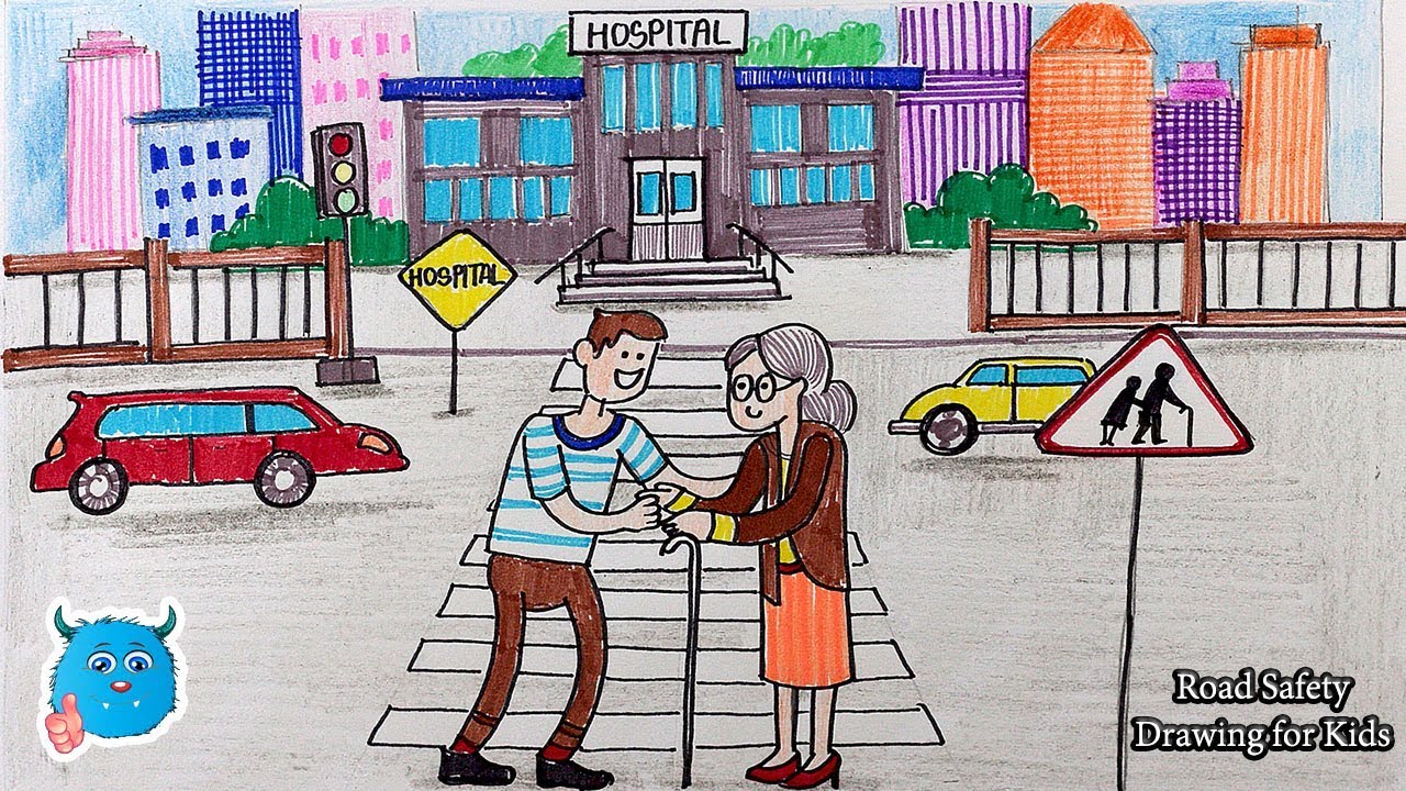 How to Draw City Road Safety Drawing Easy for Kids