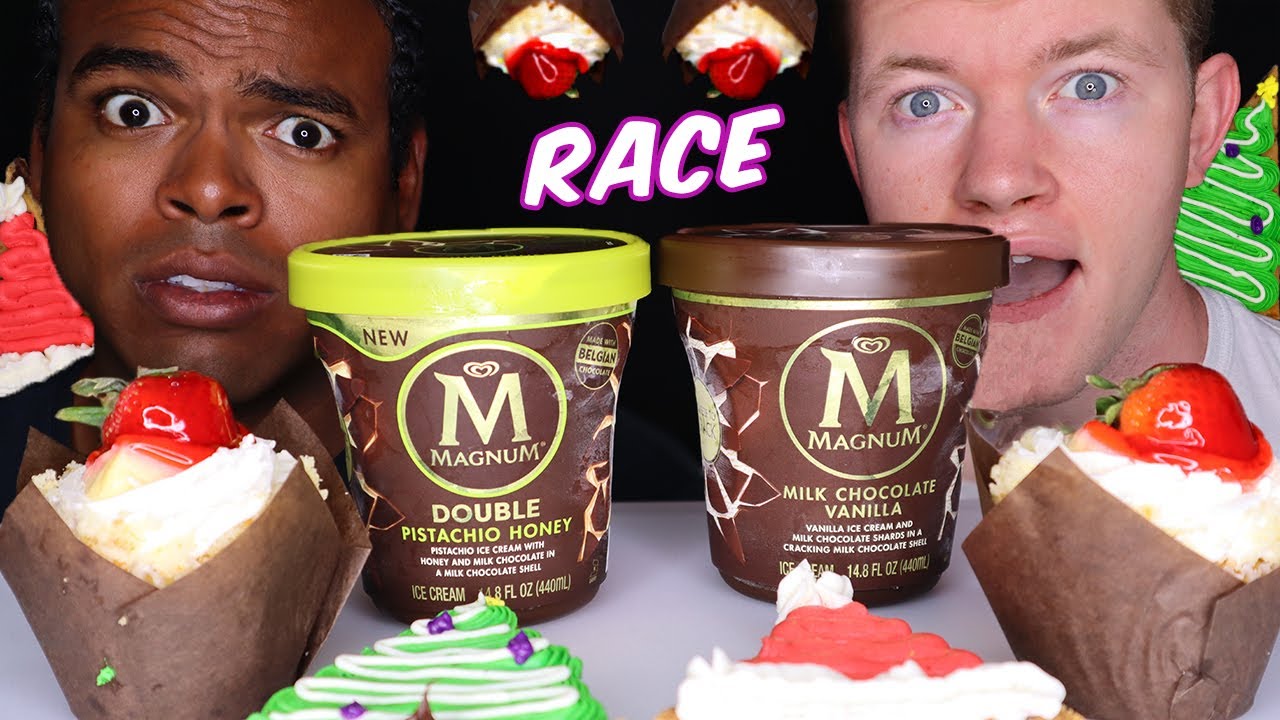 ASMR MAGNUM ICE CREAM RACE! *MILK CHOCOLATE VANILLA, PISTACHIO HONEY, STRAWBERRY CUPCAKES* | BoyzRUs