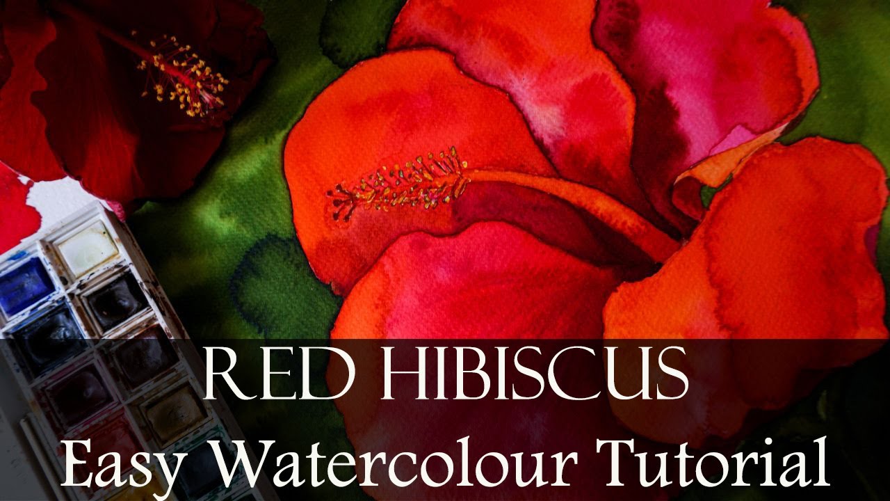 Easy Watercolor FLOWER Tutorial for BEGINNERS: How to Paint a RED HIBISCUS FLOWER