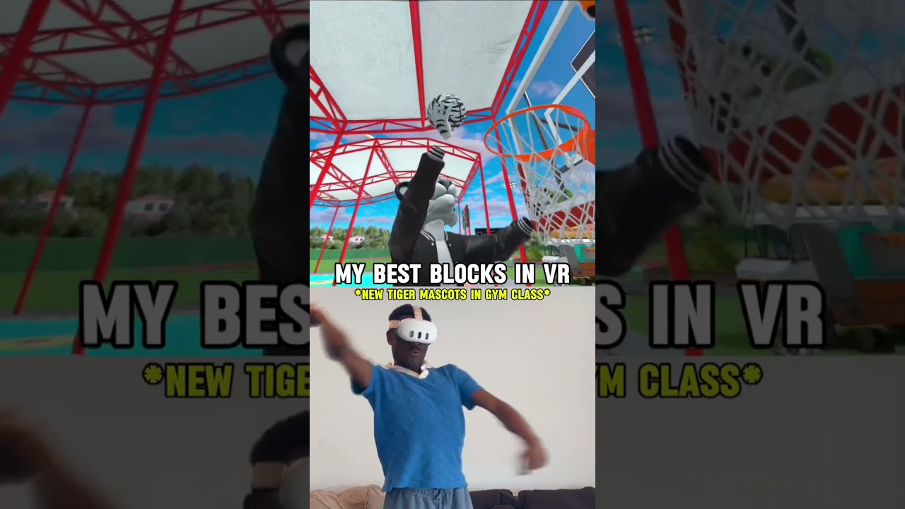 My best blocks on the new tiger mascots in gym class #gymclassvr  #vrbasketball #basketball