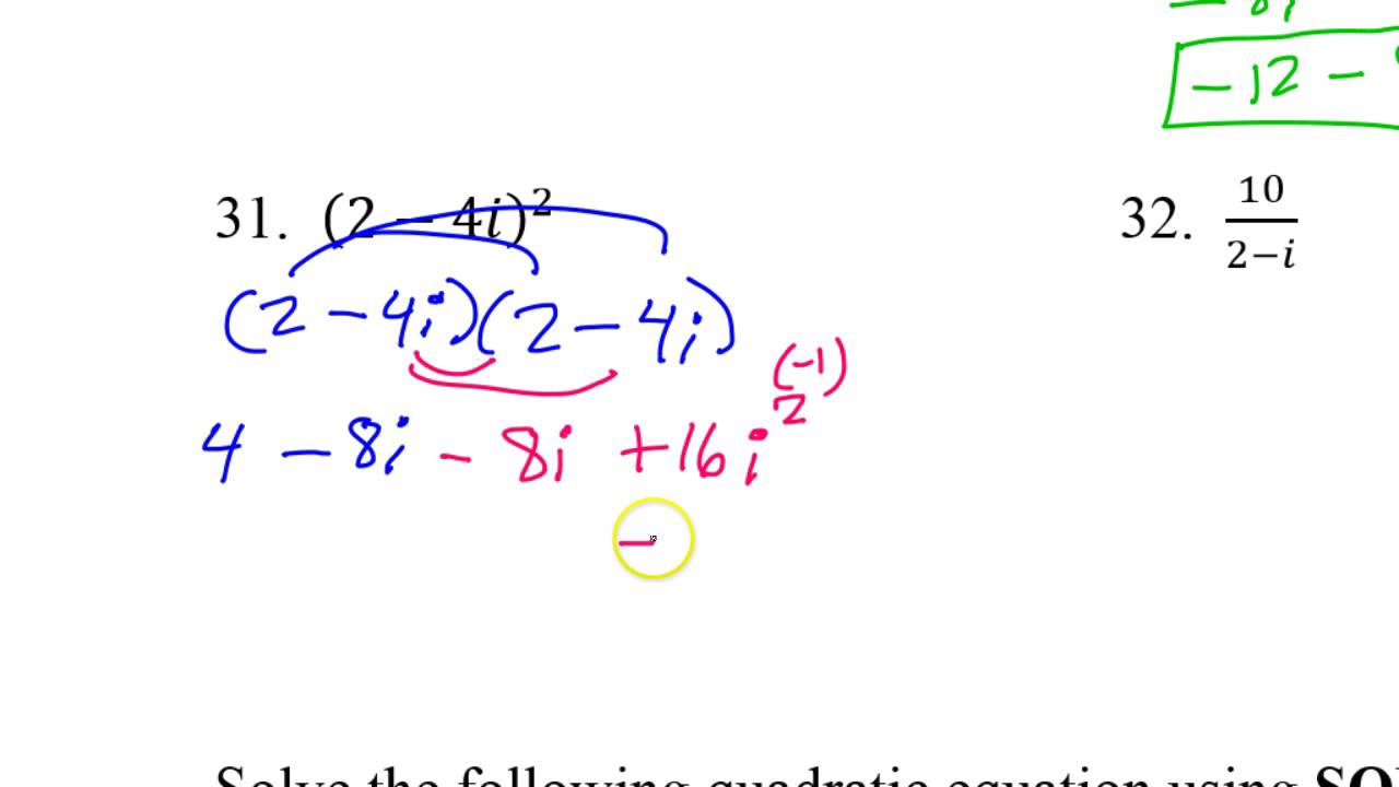 Test C   #25 to #33   Simplifying Complex Numbers