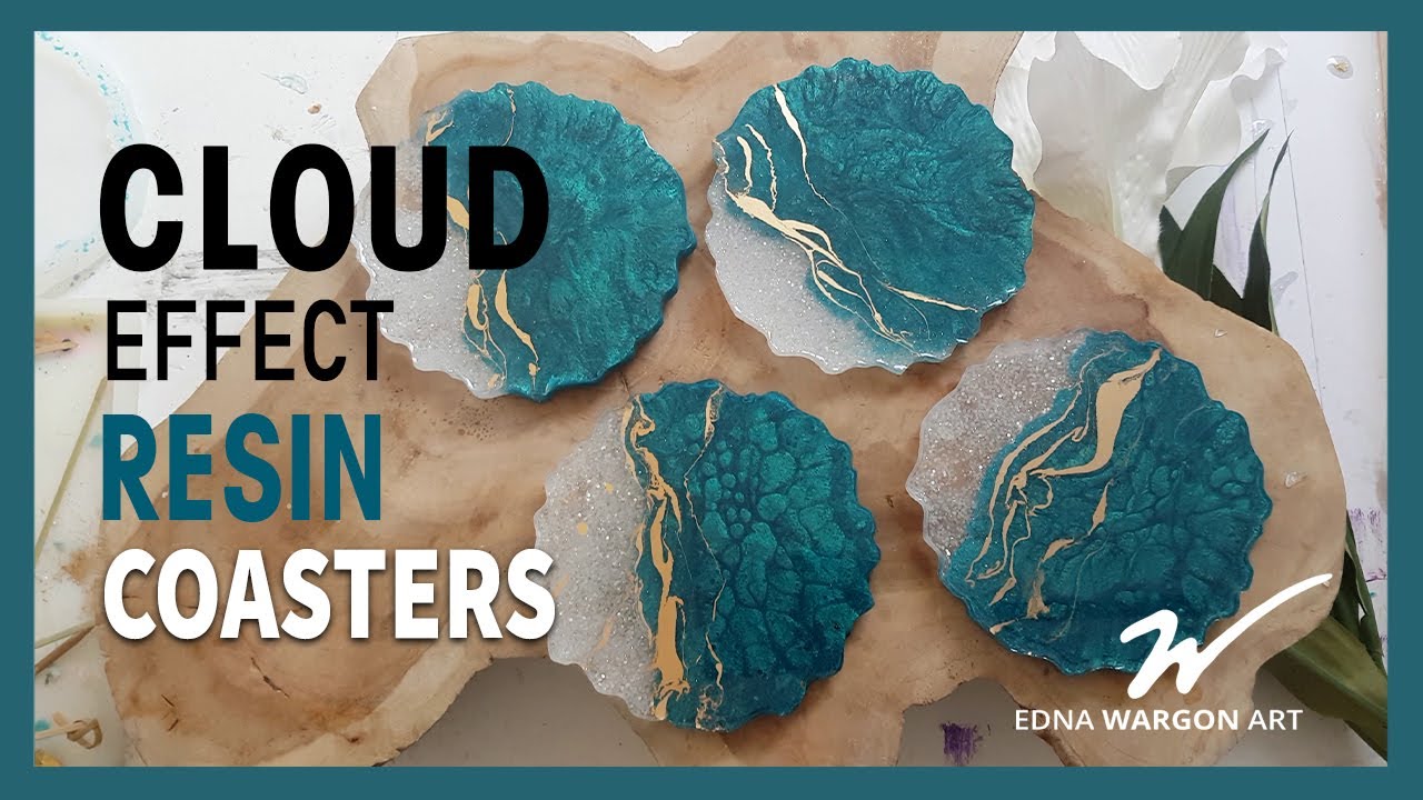 How to make CLOUD EFFECTS with epoxy Craft Resin - Abstract Beach Coasters with gold gilding