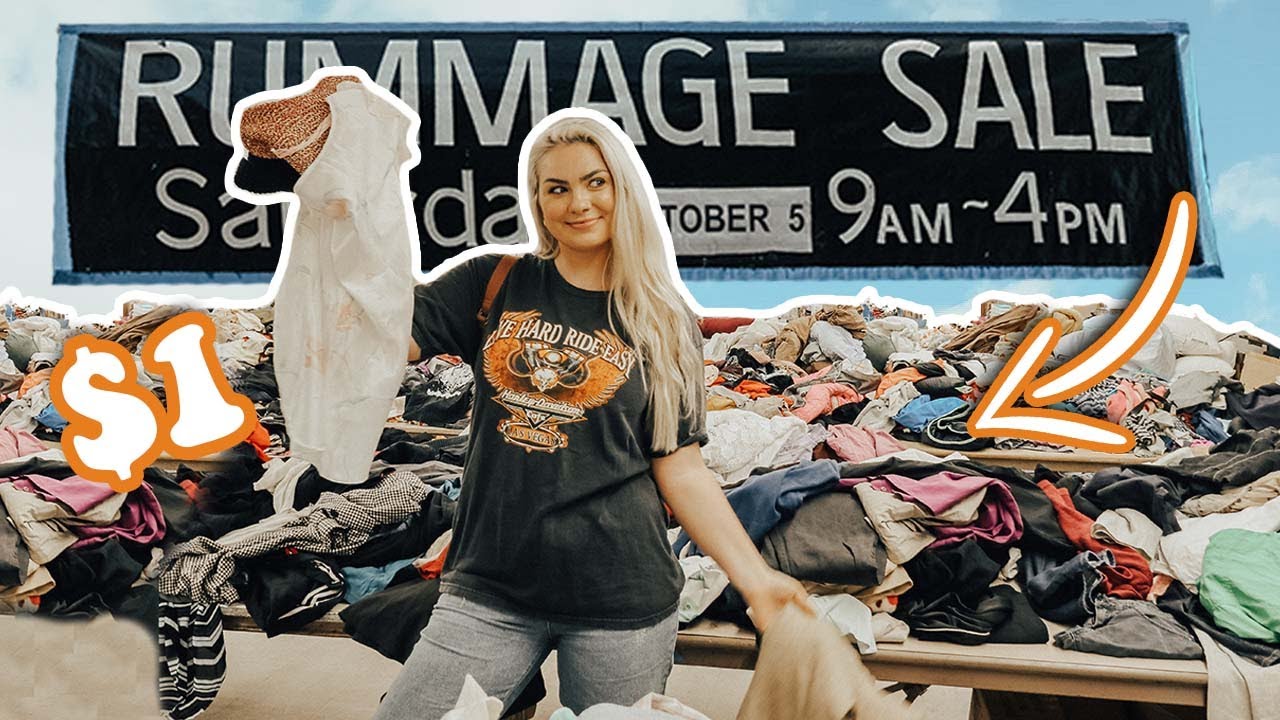 going thrifting at a RUMMAGE SALE! HUGE TRY ON HAUL