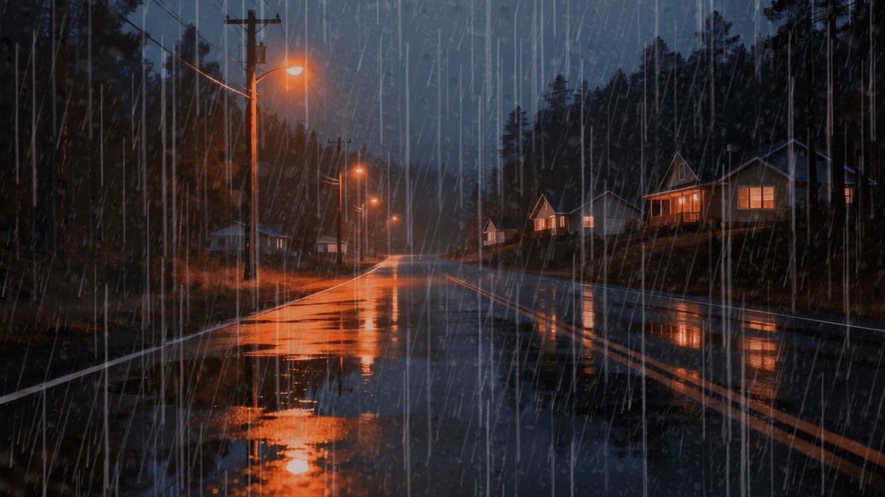 🔴 (NO ADS, NO THUNDER) Lonely Forest Road in the Rain - Calm Night Sounds for Rest