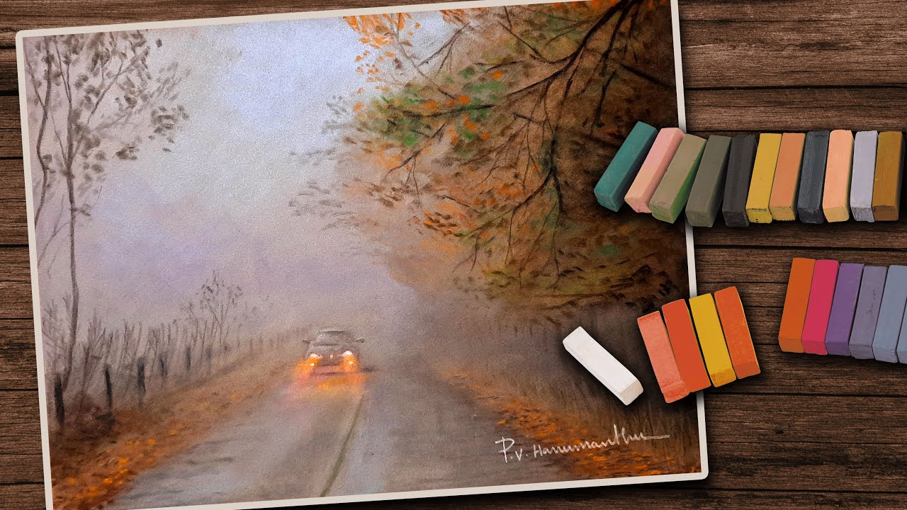 Soft pastel drawing - How to Draw Foggy Landscape with soft pastels