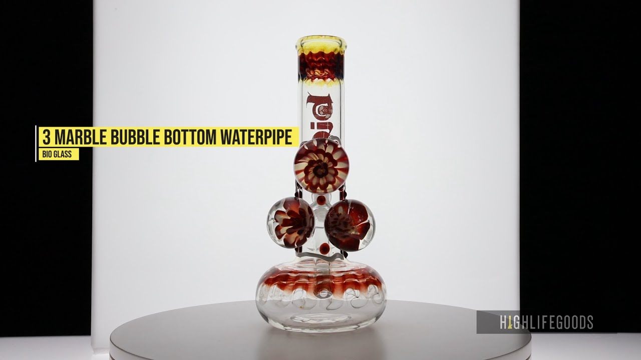 Three Marble Bubble Bottom Water Pipe by Bio Glass