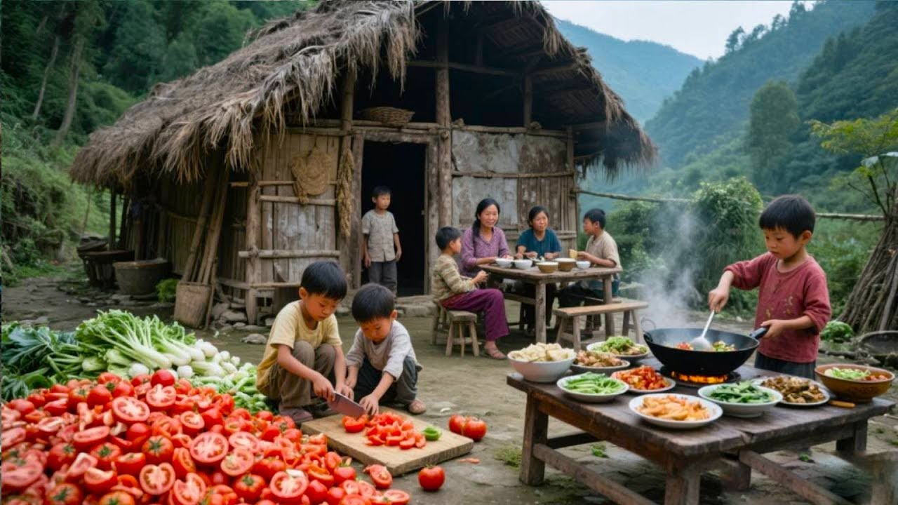【一家七口隐居深山】妈妈下地干活，孩子们在家做饭，一家人分工明确，孩子们真懂事儿！#农村生活#亲子