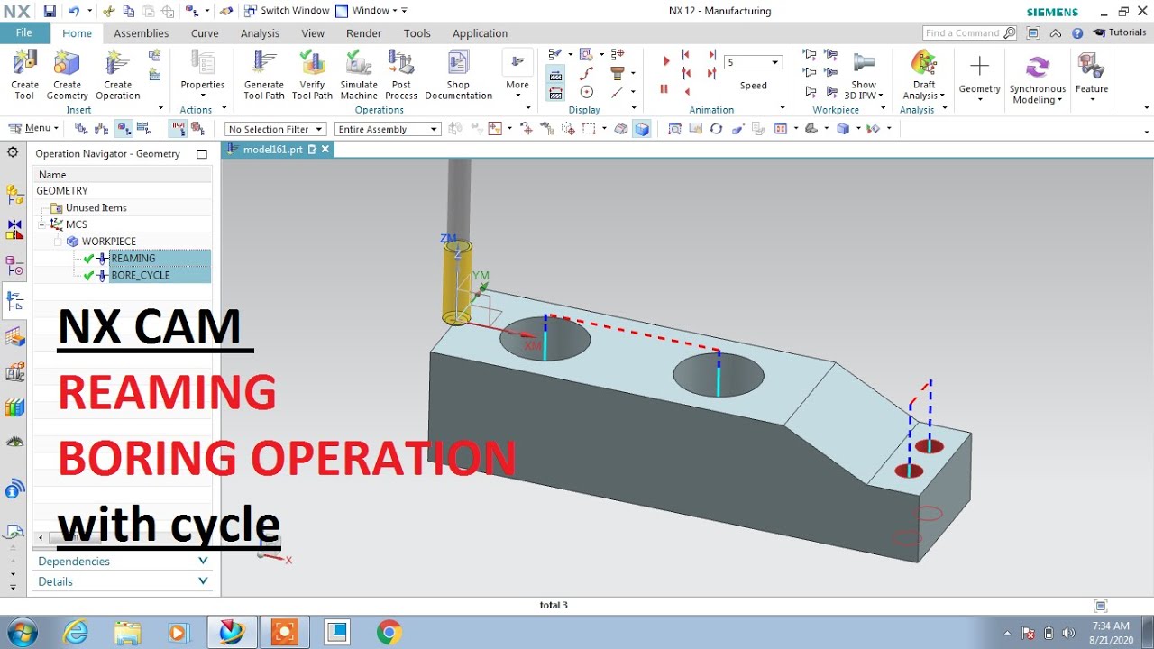 #NX CAM #REAMING #BORING OPERATION with cycle