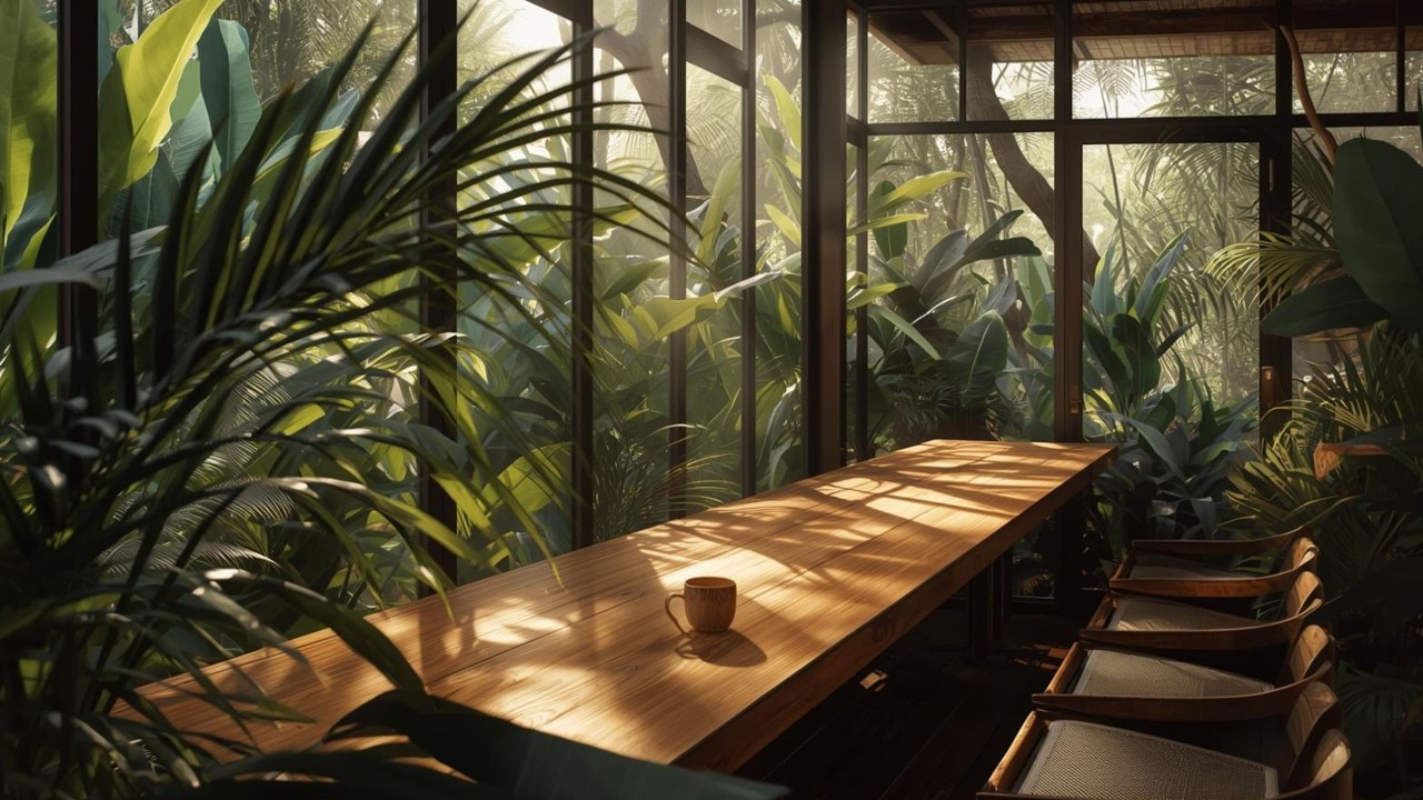 Tropical Glasshouse Cozy Peaceful Morning Vintage Painting | Frame TV Art | 2-Hour Screensaver