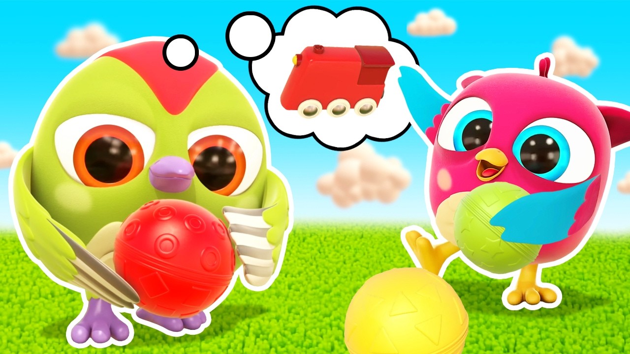 Hop Hop the owl builds a toy railroad for a toy train and searches for parts to play with.