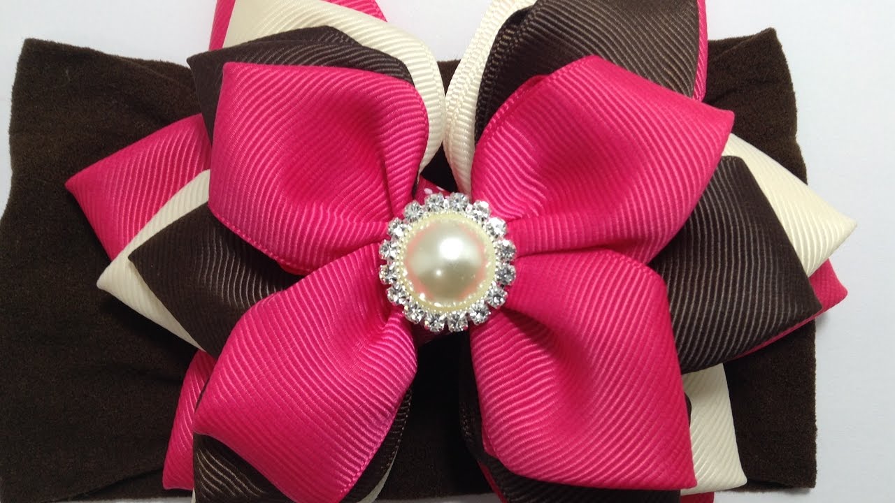 Moño de pétalos de listón en tiara  para bebe VIDEO No. 391