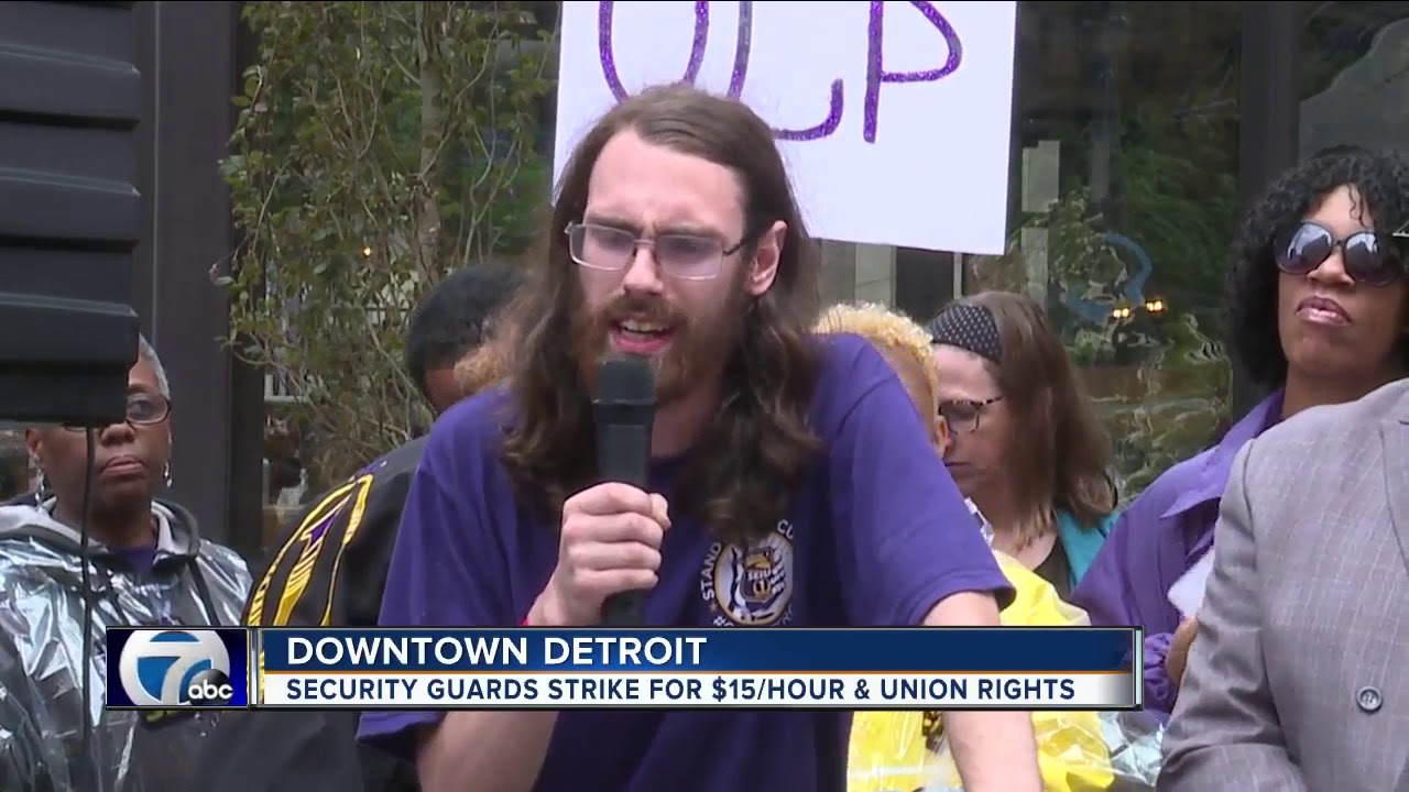 Security guards in downtown Detroit striking for union rights, $15 minimum wage
