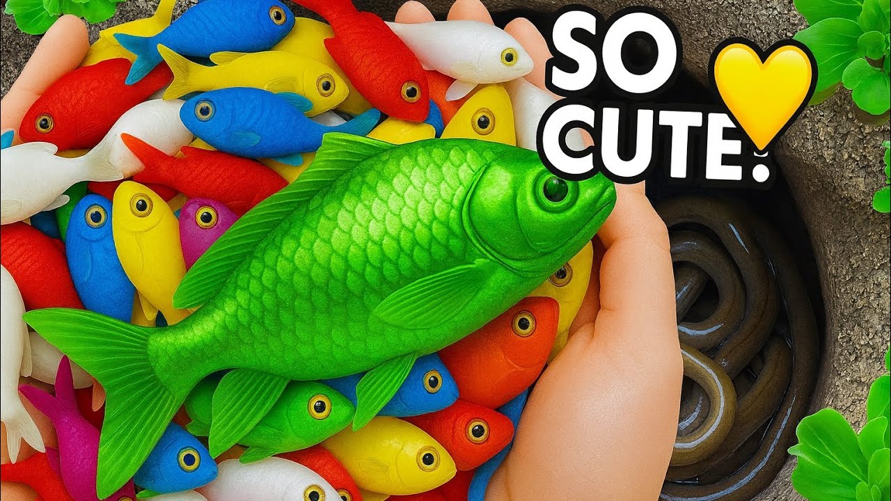 Catch beautiful freshwater aquarium fish in lotus leaf water with bare hands🐠