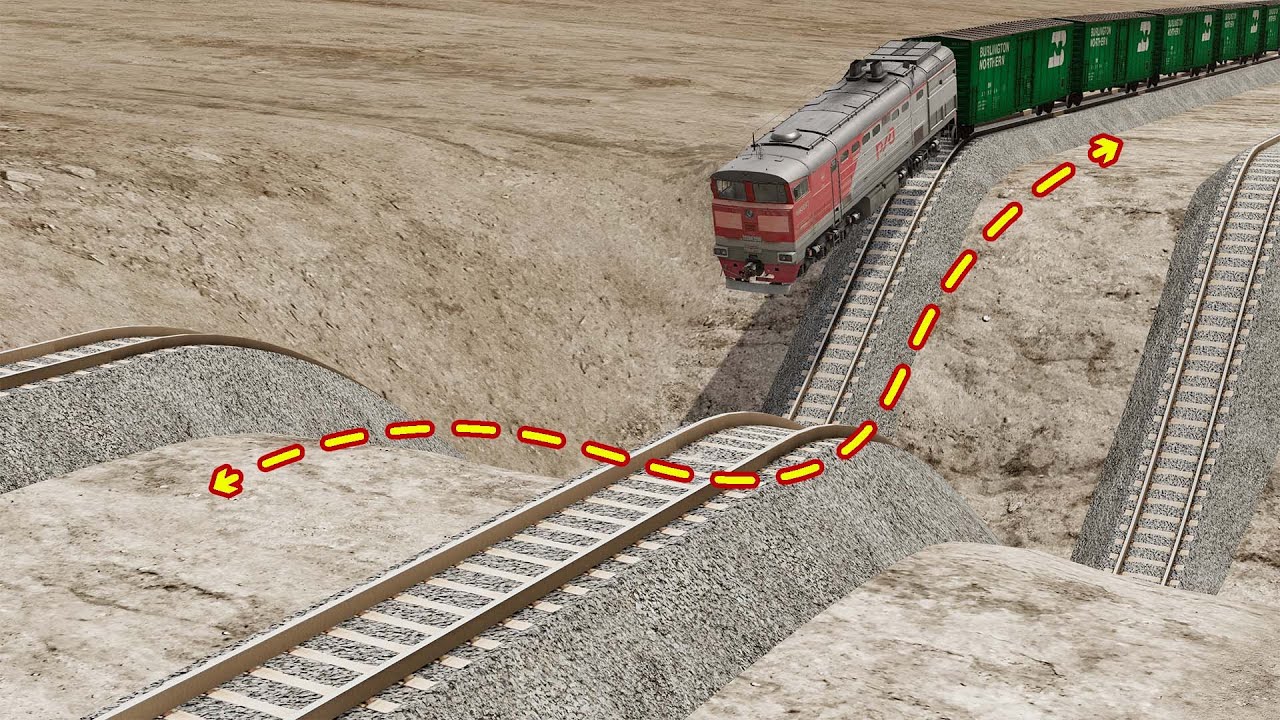 BeamNG.drive &ndash; Trains vs Giant Dip! Extreme Derailment & Crashes 9 | BeamNG High Speed