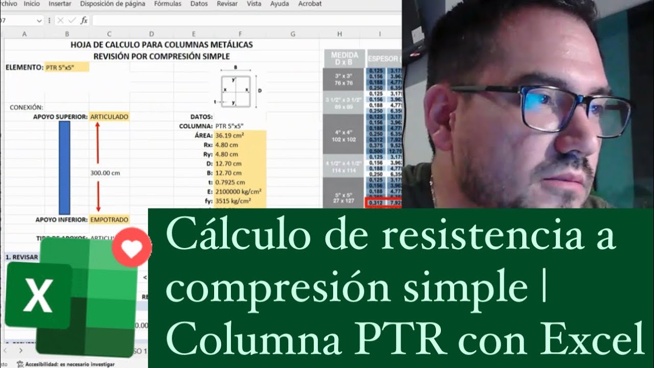 Diseño columna metálica PTR | Resistencia a compresión simple