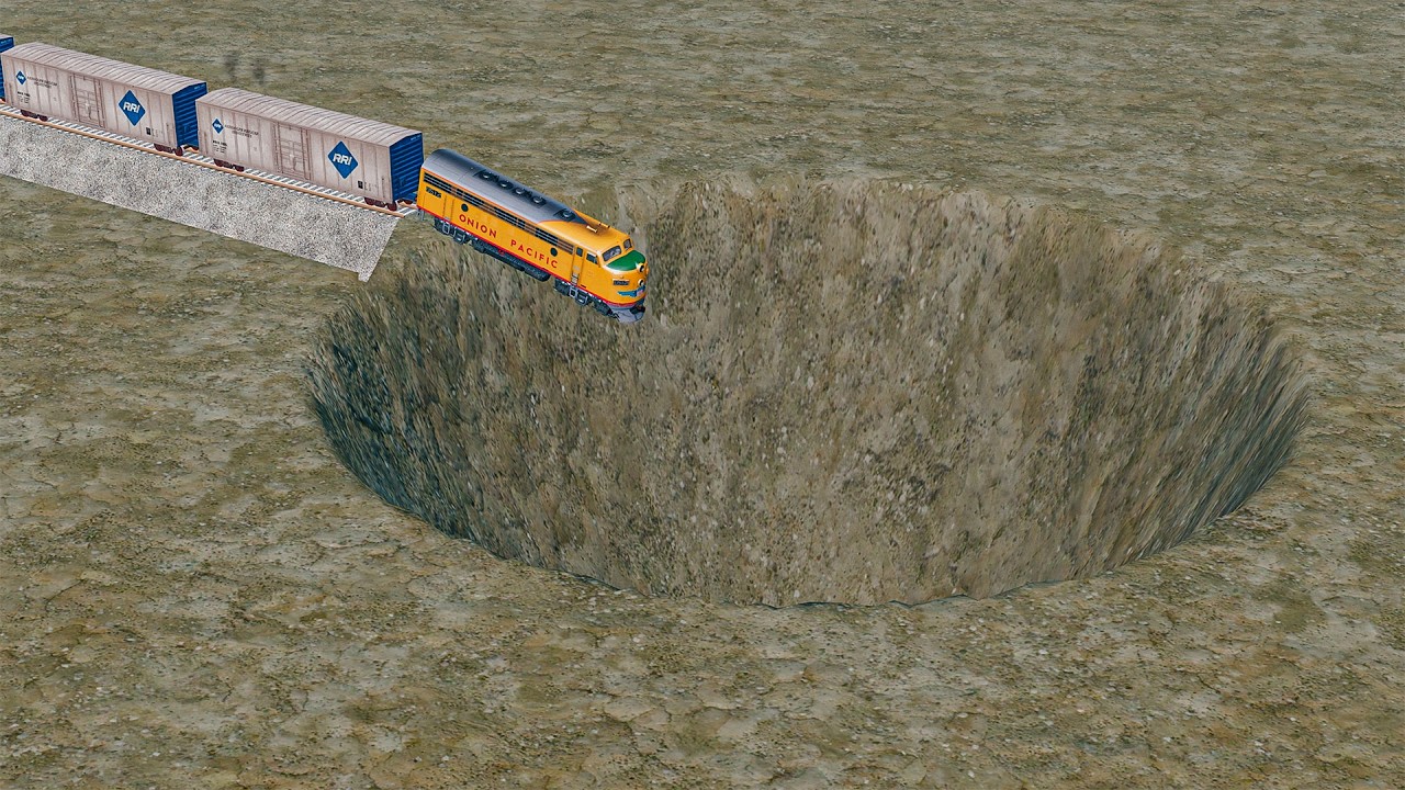 LONG TRAINS vs GIANT PIT in BeamNG.Drive