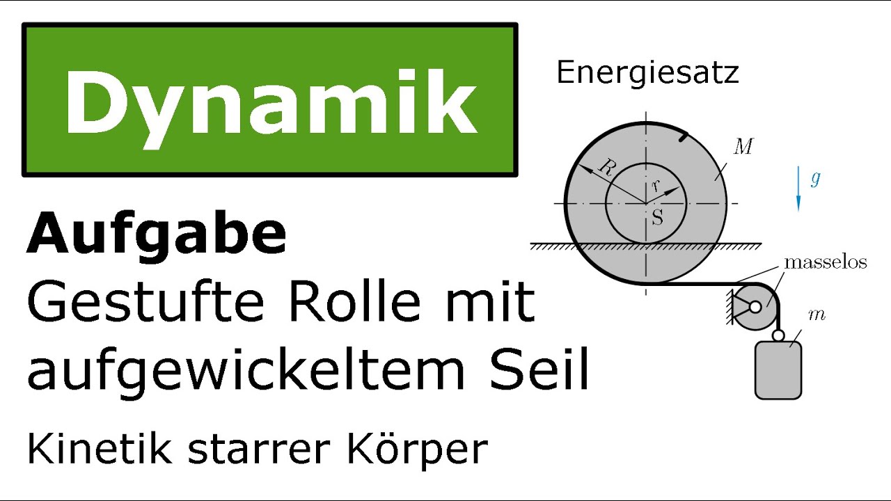 ⚙️ Gestufte Rolle mit aufgewickeltem Seil mit Energiesatz [Technische Mechanik, Dynamik, Kinetik]