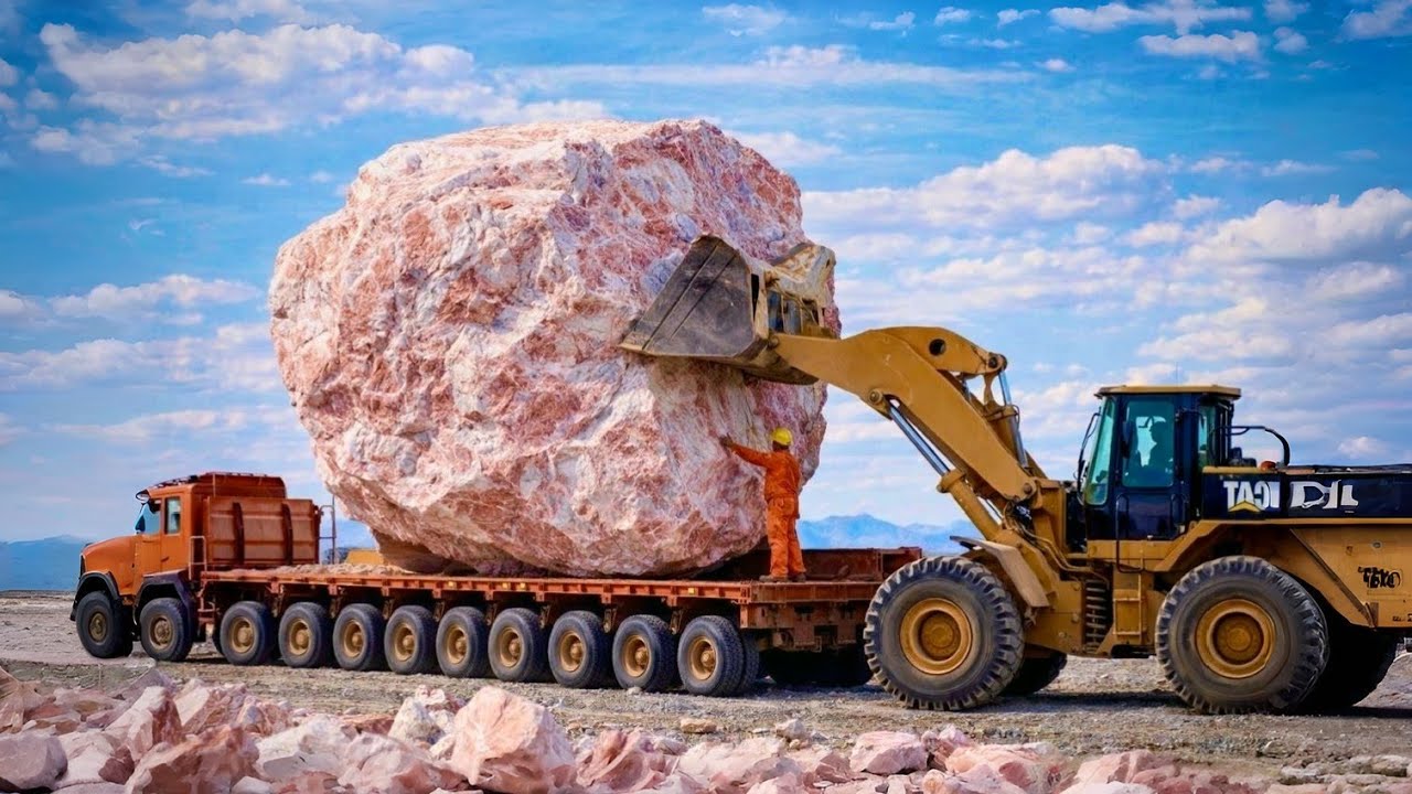 Giant Marble Rock Loading on Dump Truck | Extreme Heavy Equipment Mining Work