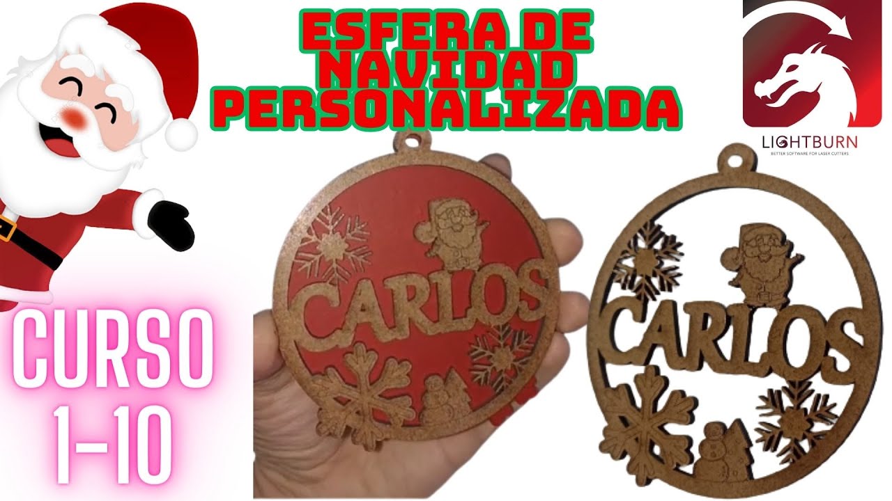 Corte laser como hacer bolita de navidad personalizada con nombre Serie de navidad LIGHTBURN 1 de 10