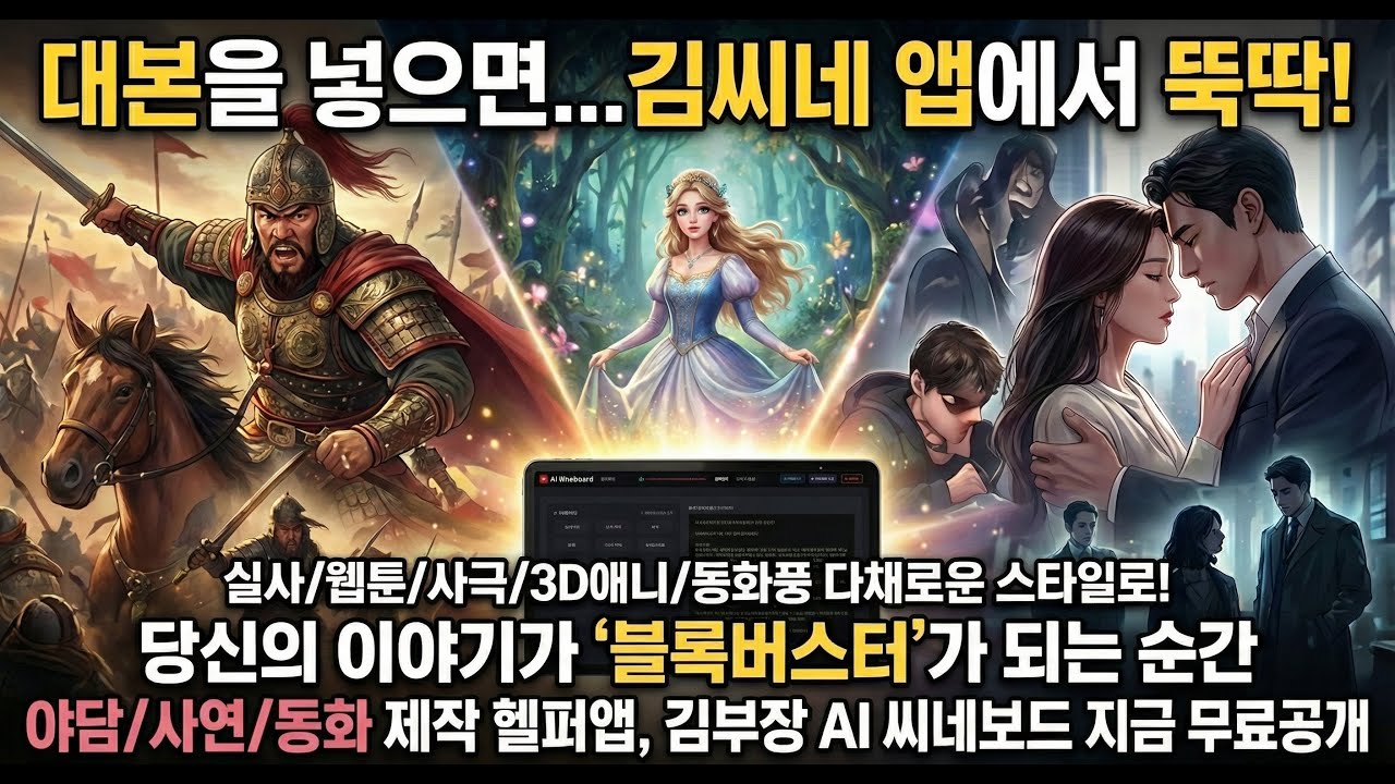 [김부장월드] 김부장의 AI 씨네보드 (일명 : 김씨네) 앱 완전 정복 가이드 | 대본 올려 롱폼, 숏츠 영상 뚝딱 만드는 법 #시니어사연 #야담 #민담 #전래동화 #애니메이션