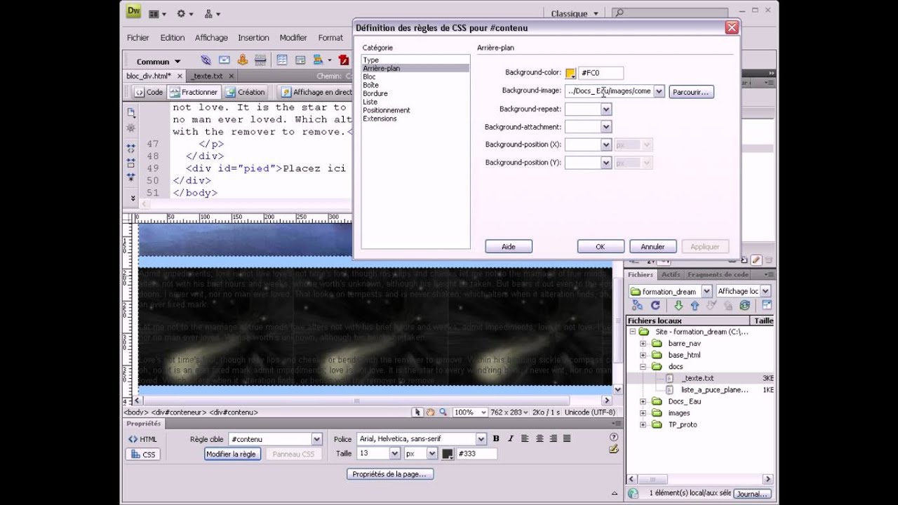 Formation Dreamweaver -16- Gestion des arrierères plans en CSS