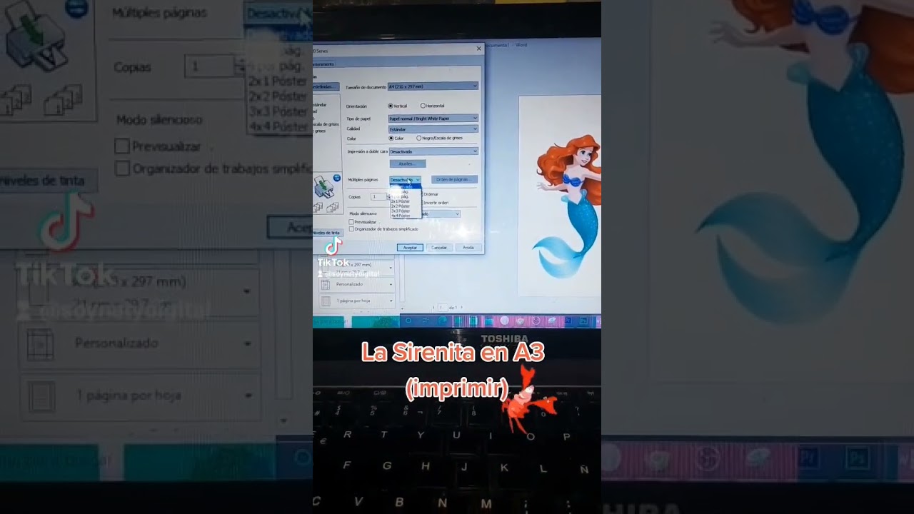 Como imprimir la Sirenita en tama&ntilde;o A3 con impresora casera  #sirenita #disney #dise&ntilde;o #digital