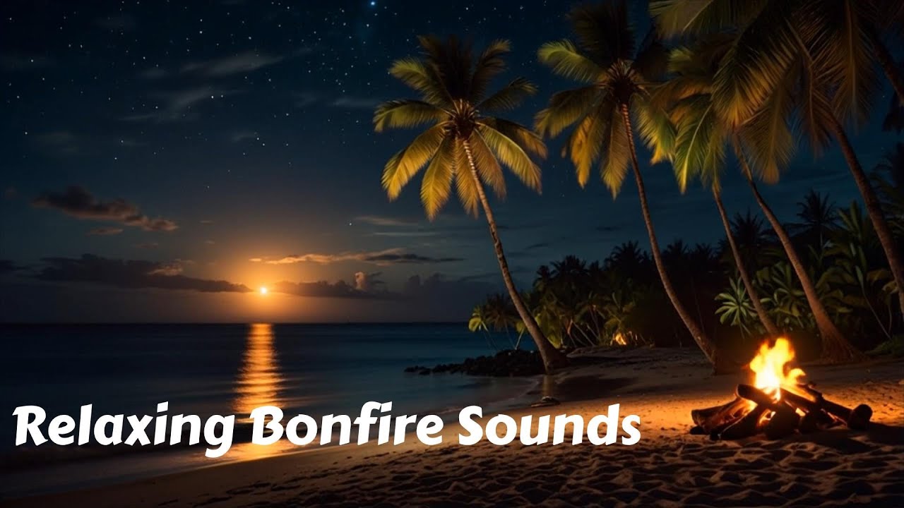 Bonfire on a Quiet Beach| 1 Hour of Relaxing Night Sounds for Sleep, Stress Relief & Calm