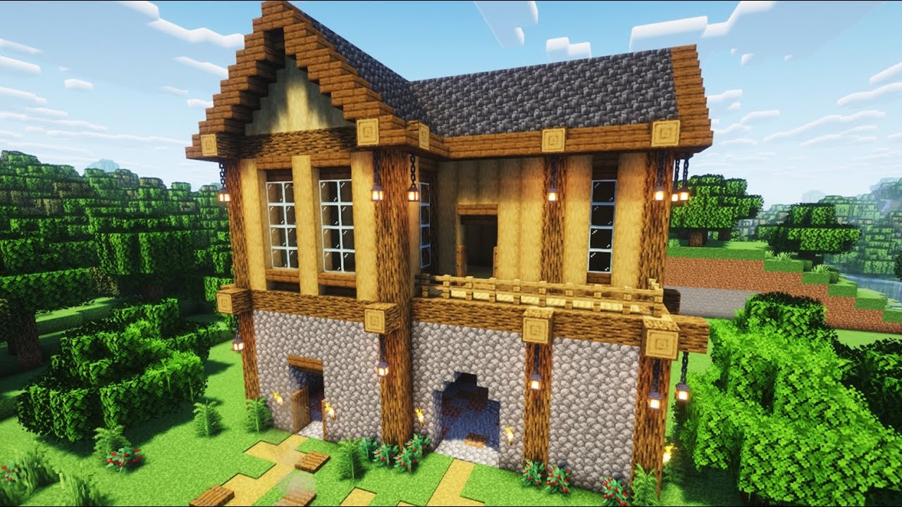 Minecraft: How to Build a oak big House I Relaxing House Tutorial