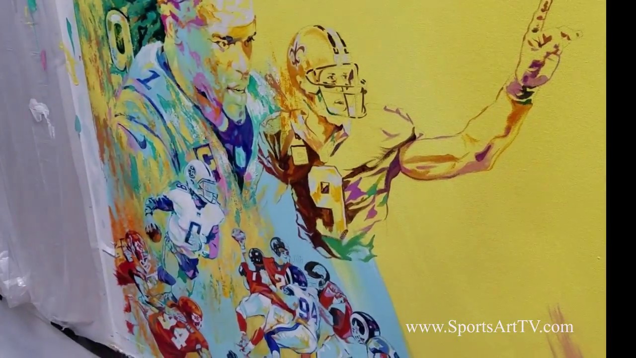 SPORTS ART PAINTING ROAD TO THE SUPER BOWL LATEX PAINTS SUPER BOWL TROPHY AND MINNEAPOLIS MIRACLE