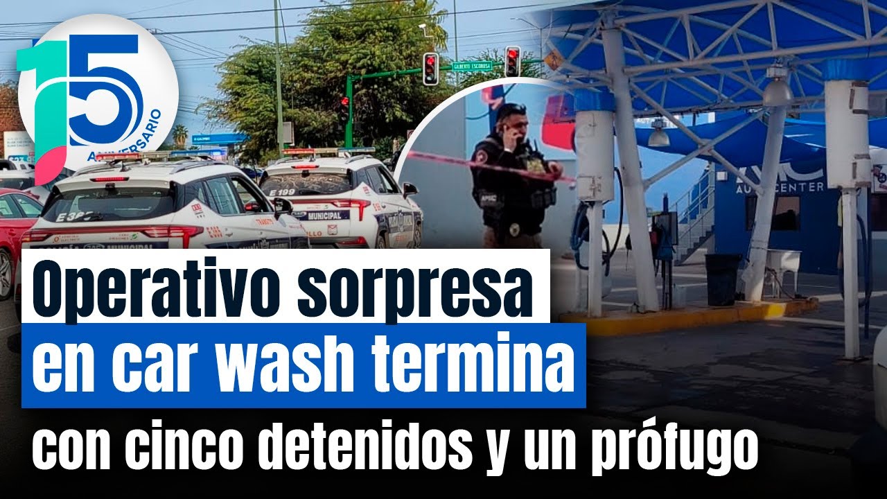 operativo policiaco en auto lavado de Hermosillo