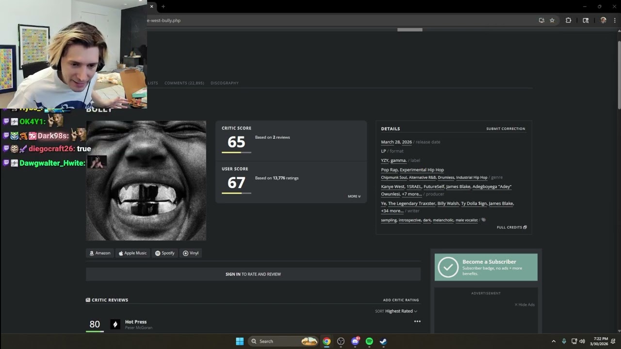 xQc делится своими НАСТОЯЩИМИ мыслями об альбоме Канье Уэста Bully.