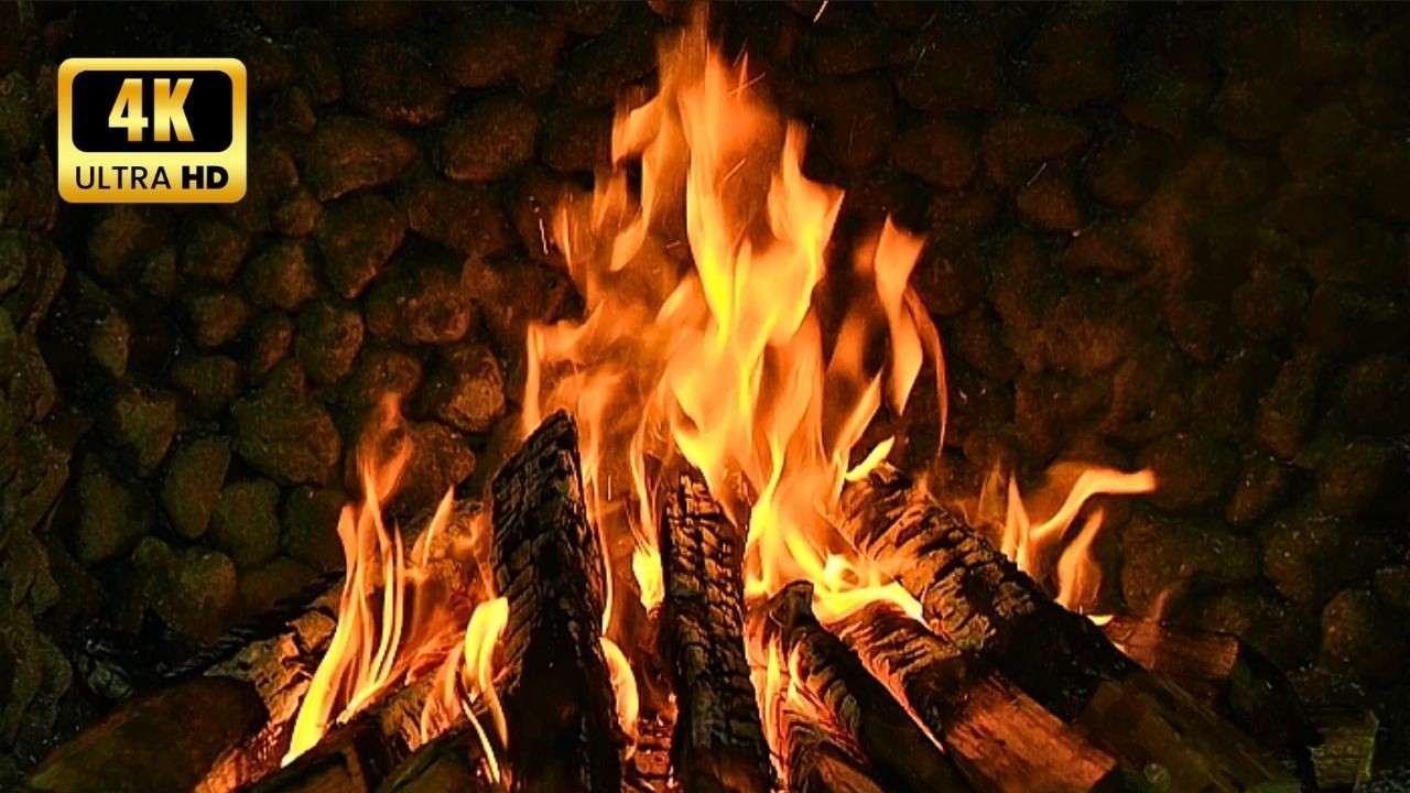 🔥🌤 Relaxing Stone Fireplace Ambience – Real Firelight for Calm Noon Refresh