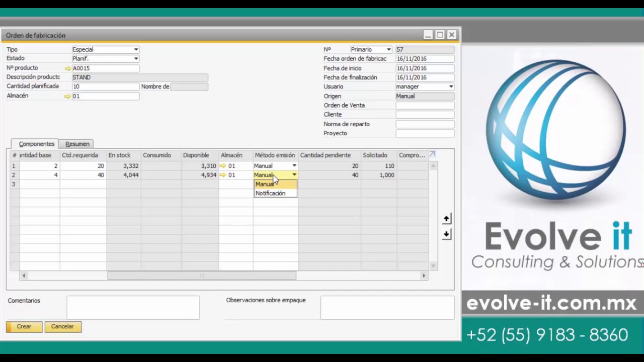 Cómo funciona una Orden de Fabricación especial en SAP Business One