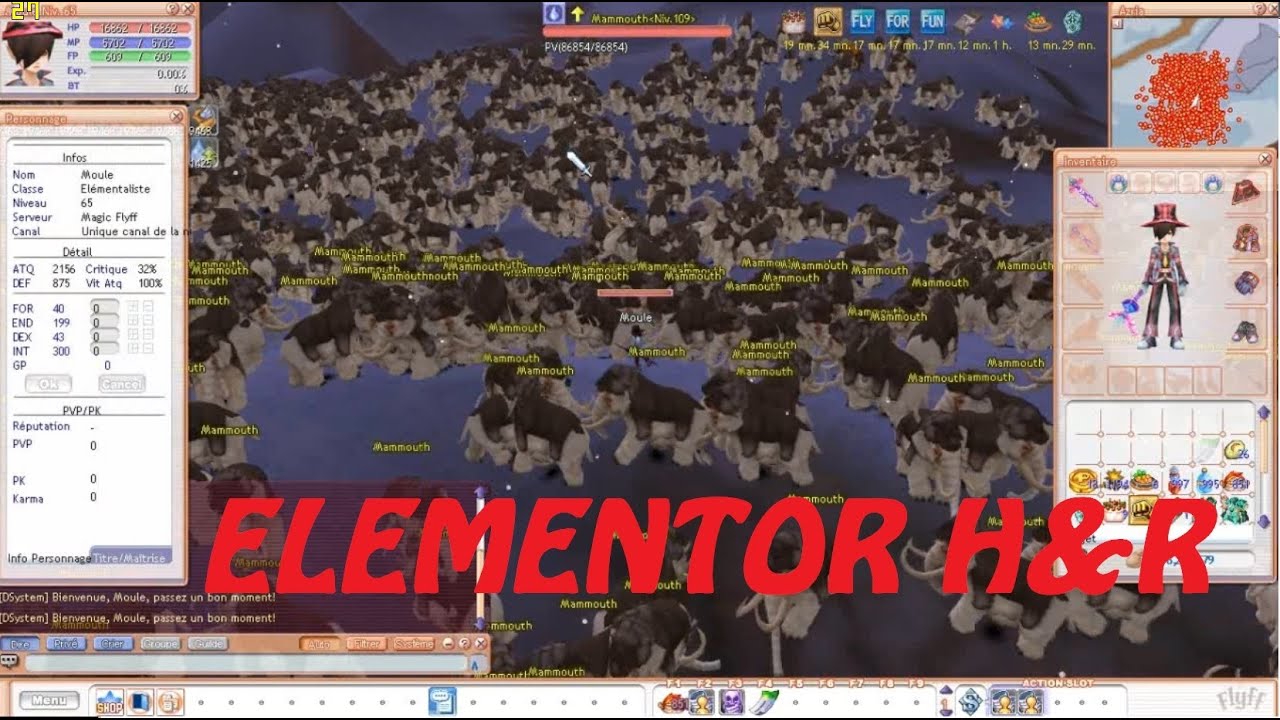 FLYFF | Elementor H&R Lvl 65 vs 700 MAMMOTHS ! (Private server)
