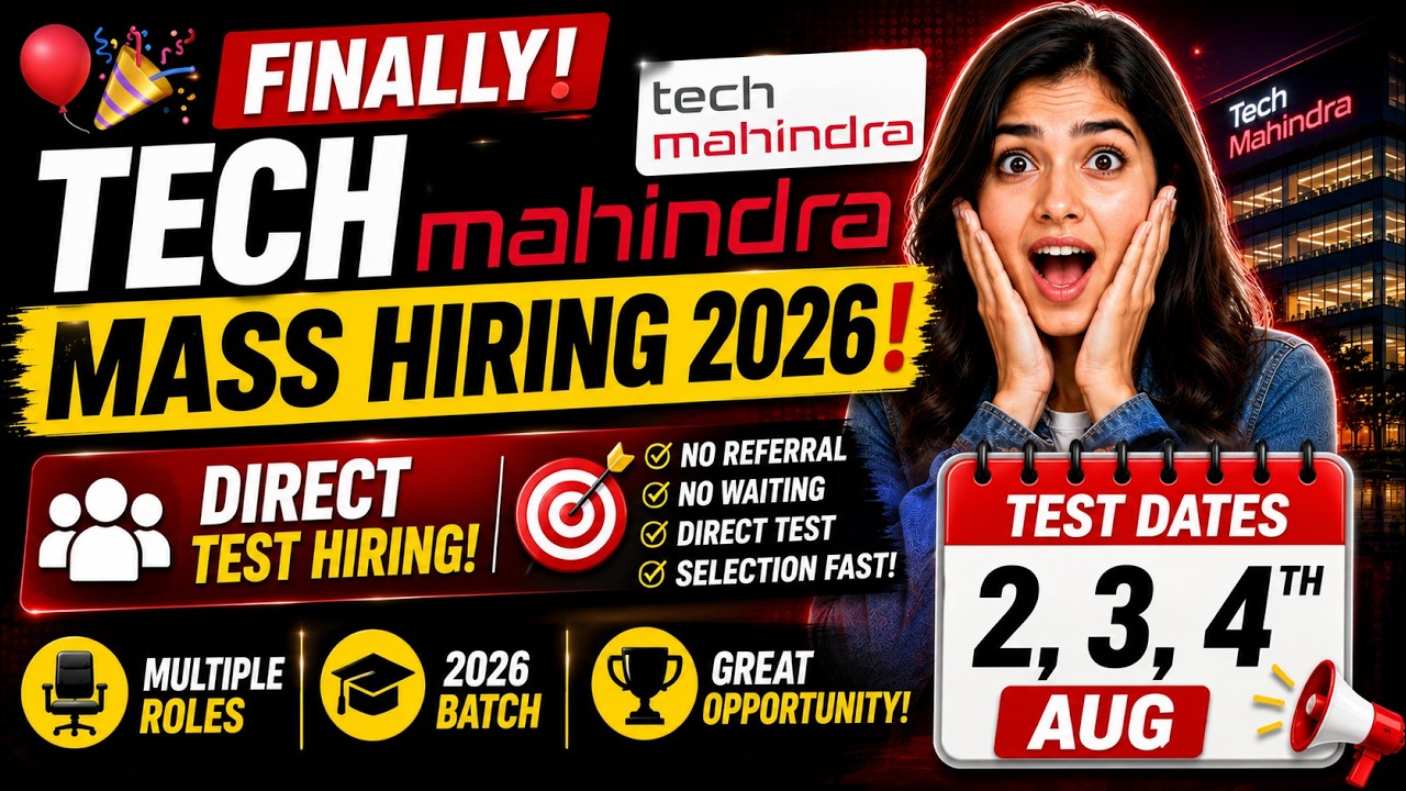🎈🔥Finally Tech Mahindra Mass Hiring 2026 | Direct Test Hiring 2026 - 2,3,4th aug | hire me plz