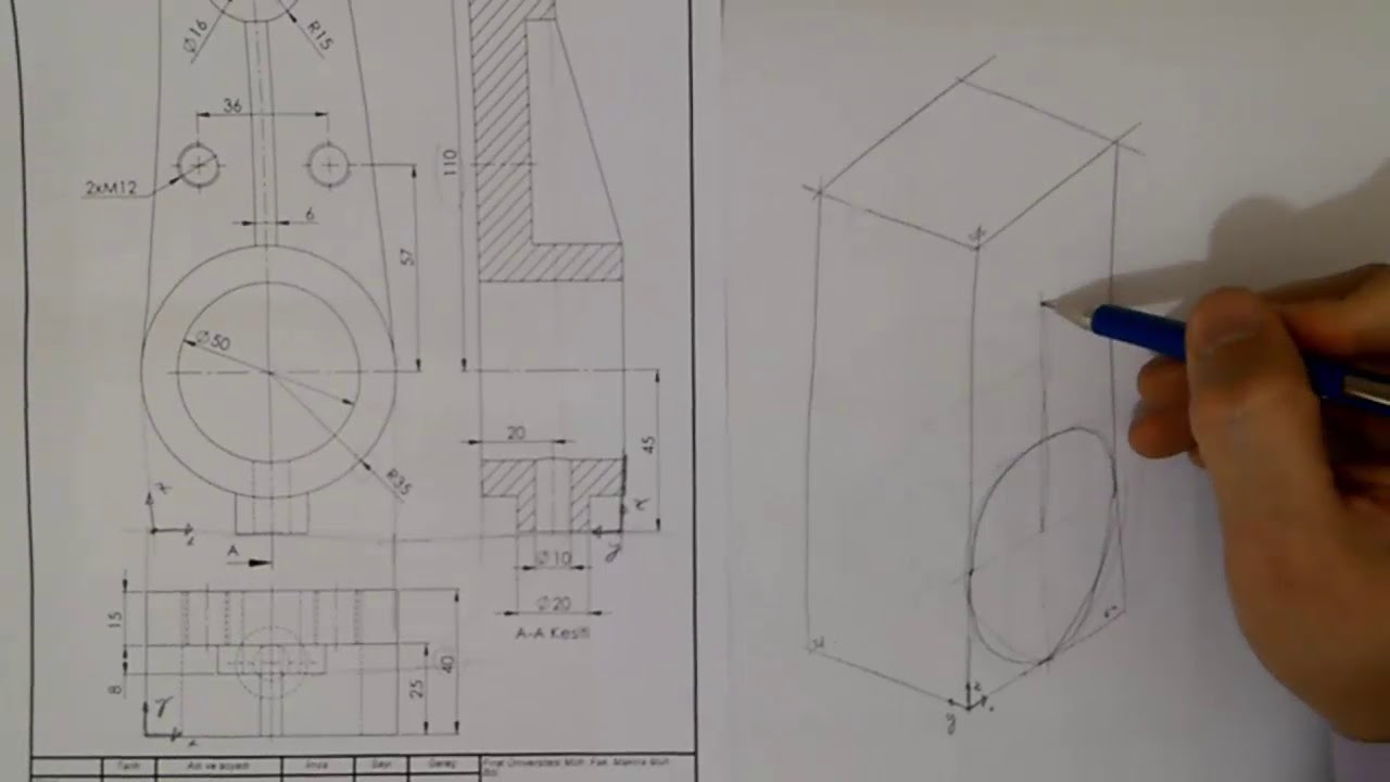 Teknik Resim 045 &Uuml;&ccedil; G&ouml;r&uuml;n&uuml;şten İzometrik